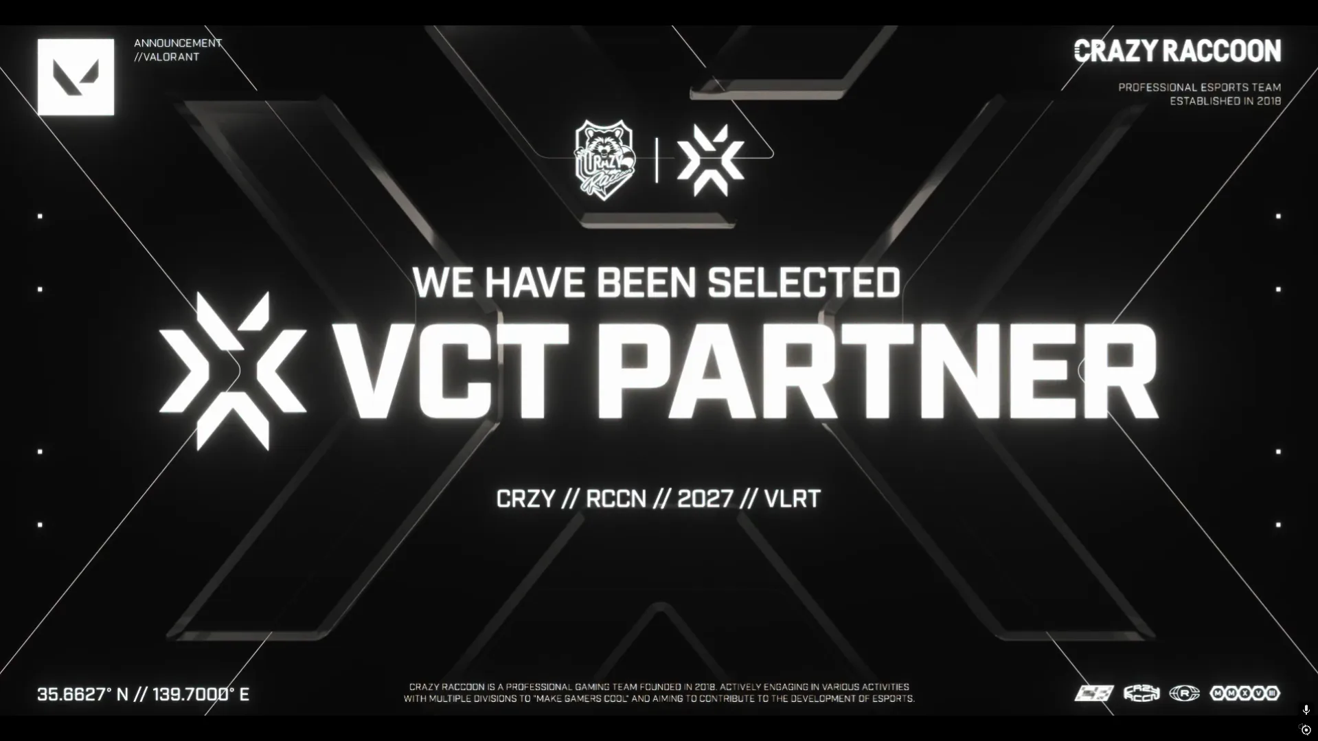 『Crazy Raccoon』がVCT 2027パートナーチームに正式選出！「We Are Back」約3年ぶりに最高峰の舞台へ